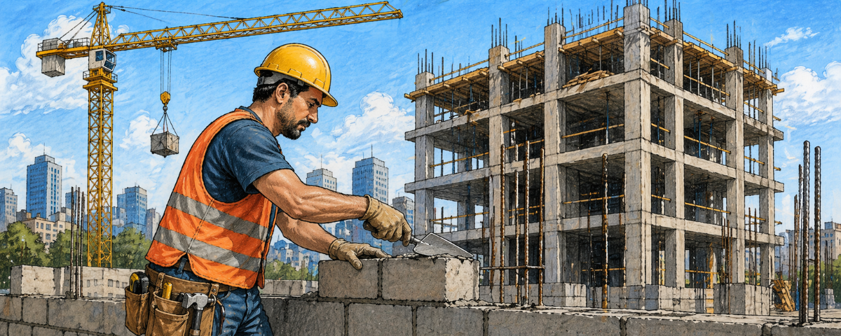 Obrero construyendo sobre una base sólida